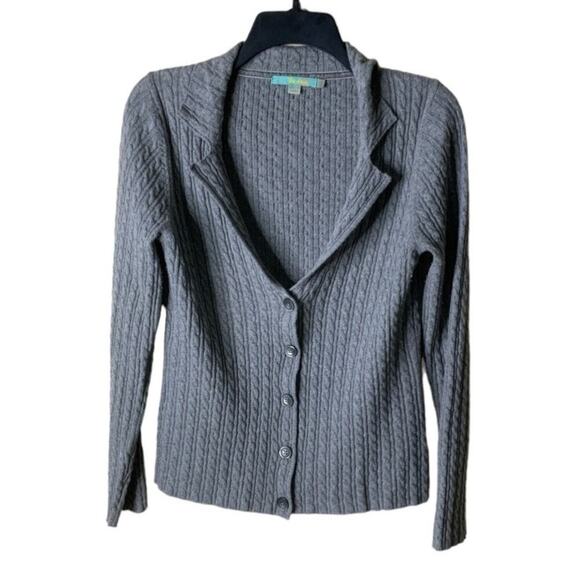 Boden Cable Knit Cardigan Wool Sweater Women Size 8 Long Sleeves Collared Gray - Picture 4 of 9